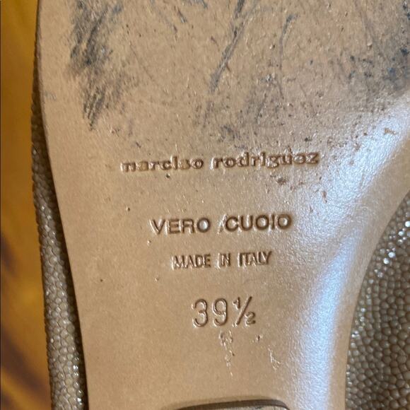 Narciso Rodriguez Snake Leather Pale Pink Tan Open Toe Ballet Flats - 9 W/ Bag - Picture 7 of 13